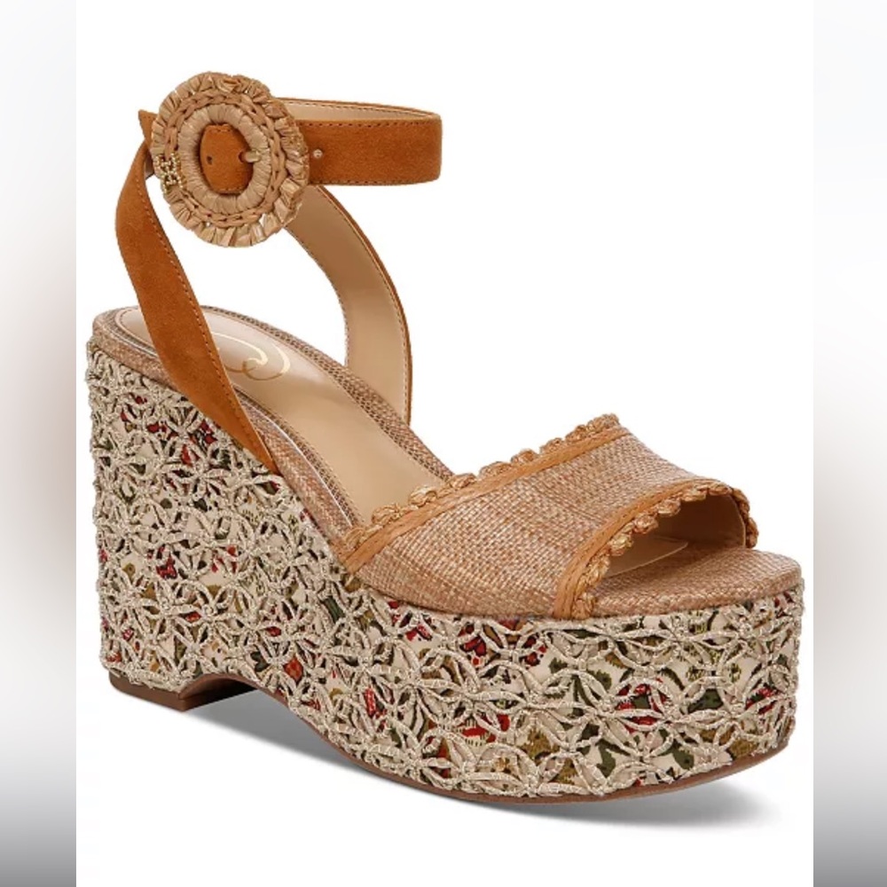 Sam Edelman Women's Amber Two-Piece Sculpted Platform Wedge Sandals Size 8.5 New - Picture 2 of 11